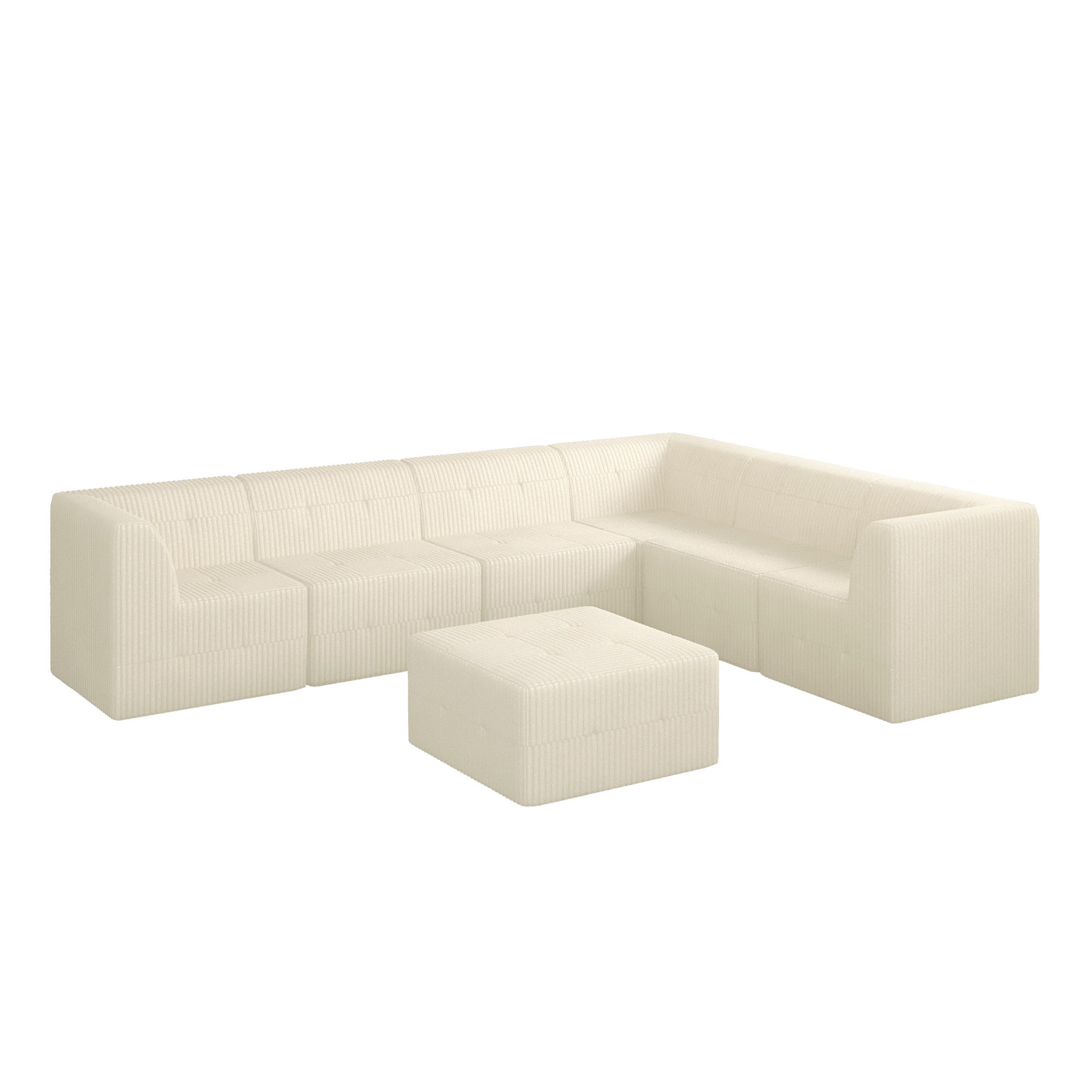 7-Seater Beige Terrycloth Modular Sofa With Minimalist Design