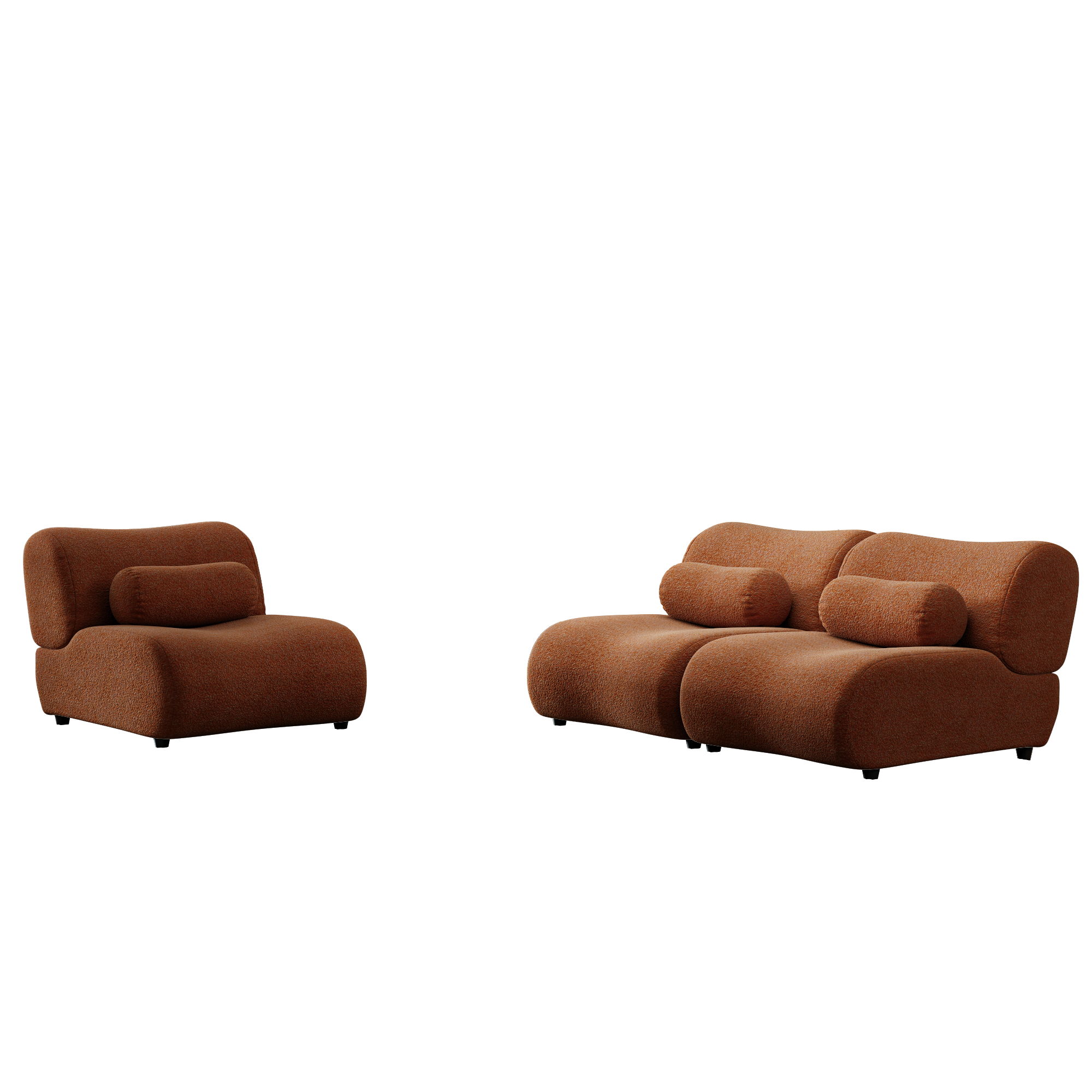 3 Seat Contemporary Orange Chenille Modular Sofa