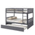 Dark Gray Full Over Full Rubber Wood Bunk Bed with Trundle, Ladder, and Guardrails