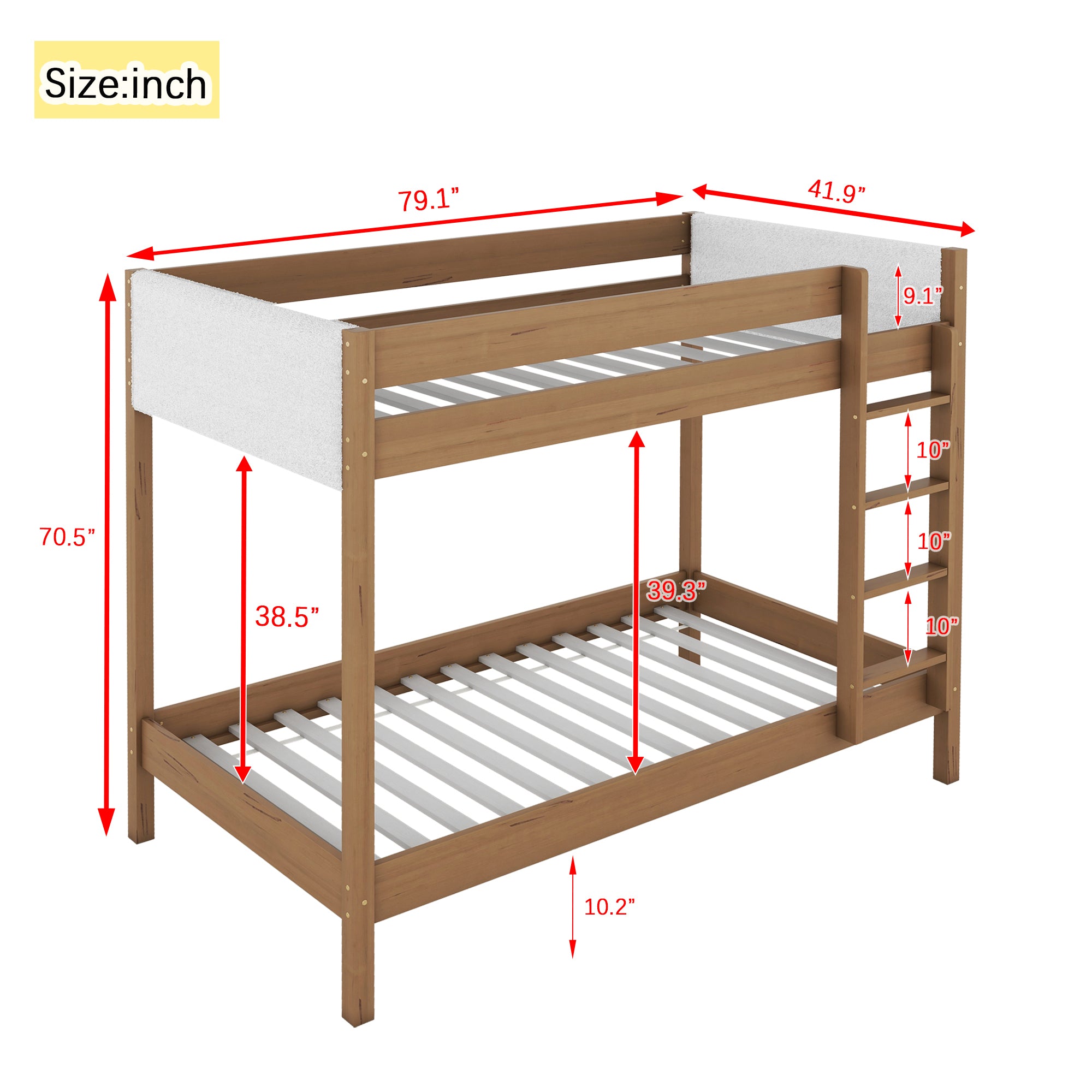 Twin Over Twin Bunk Bed with Upholstered Teddy Fleece Headboard and Footboard