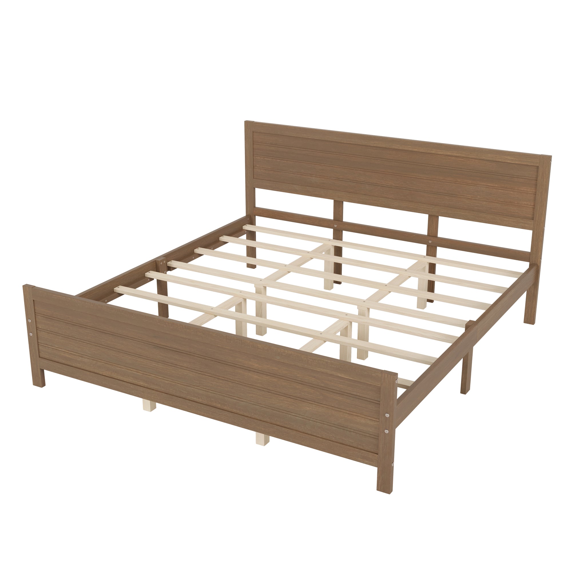 King Size Walnut Wooden Platform Bed Frame