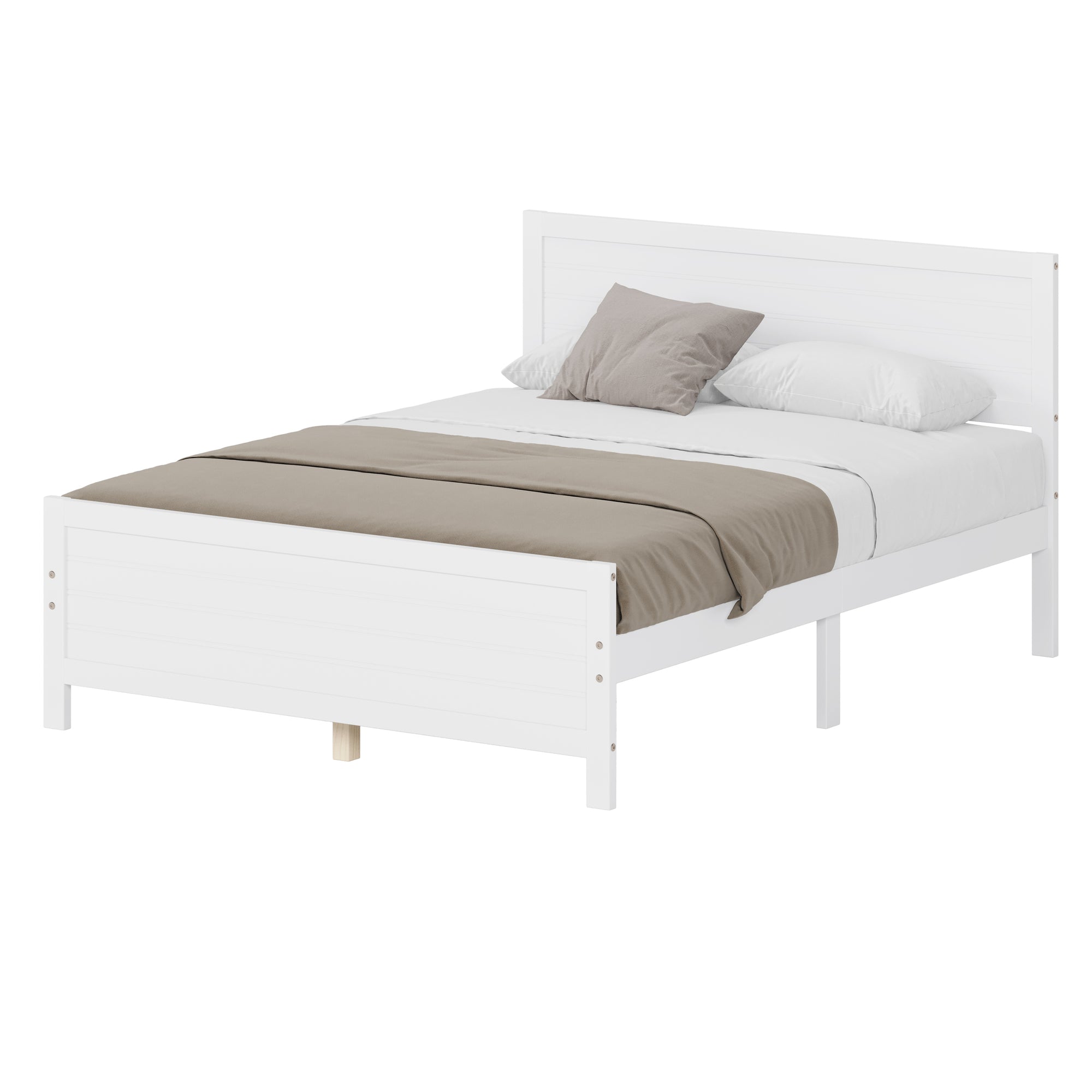 Queen Size Bed with Solid Wood Frame in White