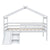 White Twin Low Loft House Bed with Slide and Ladder