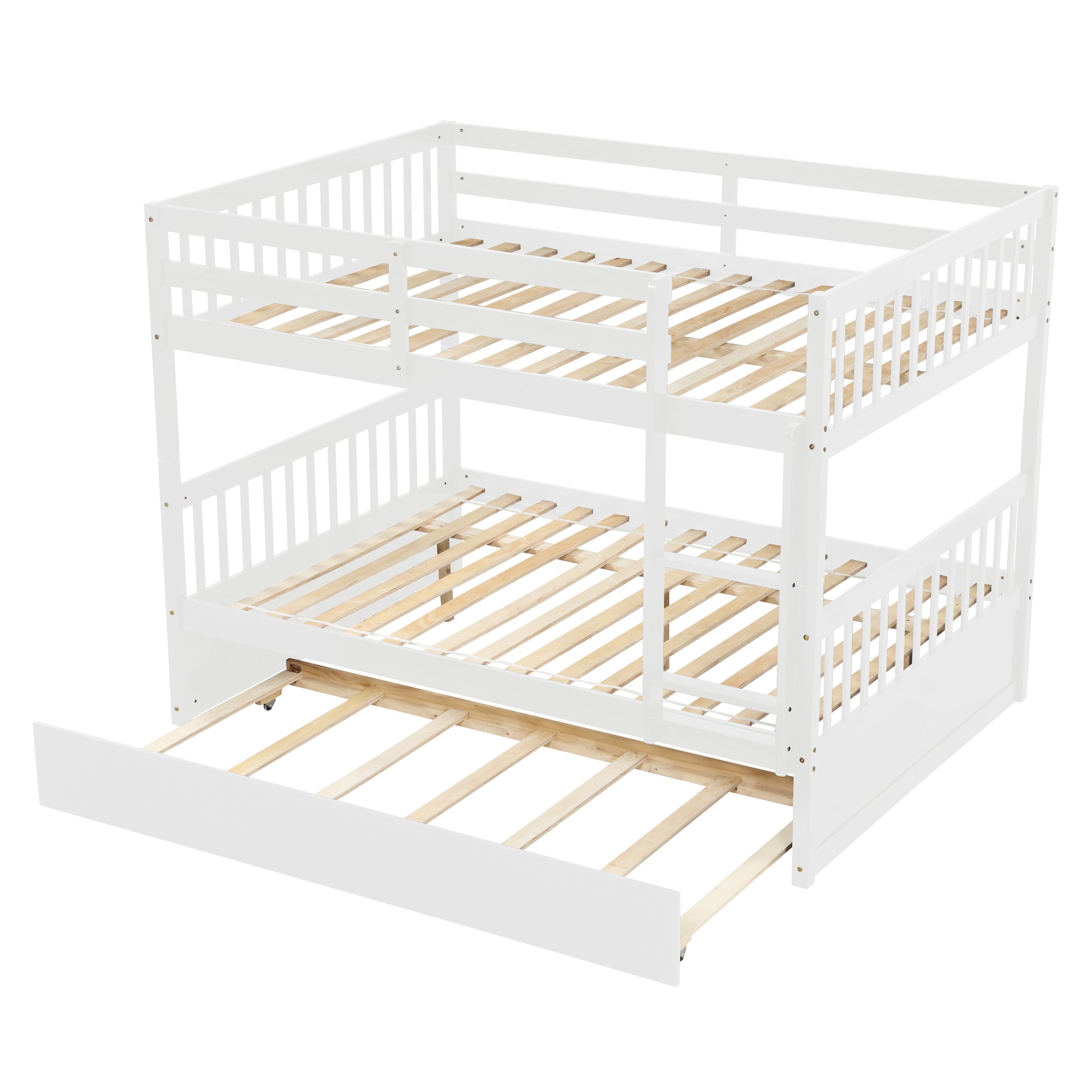 Convertible White Full Over Full Bunk Bed with Trundle