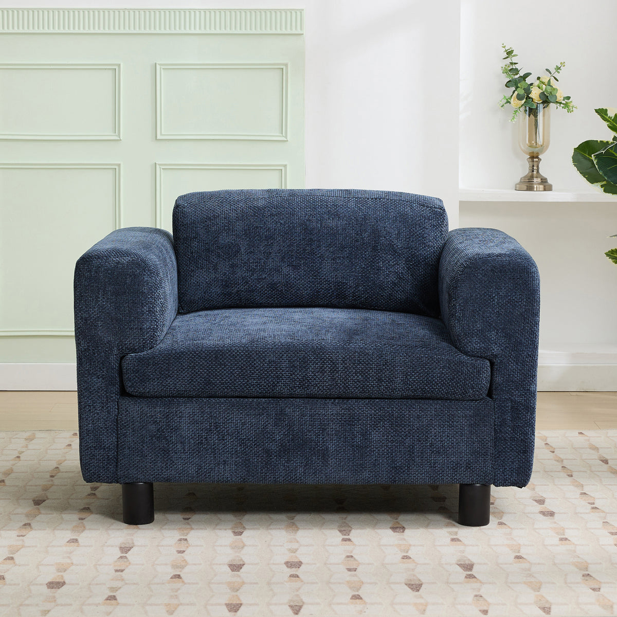 Modern Blue Woven Velvet Oversized Armchair