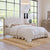 Upholstered Platform Bed with Saddle Curved Headboard and Diamond Tufted Details in Beige