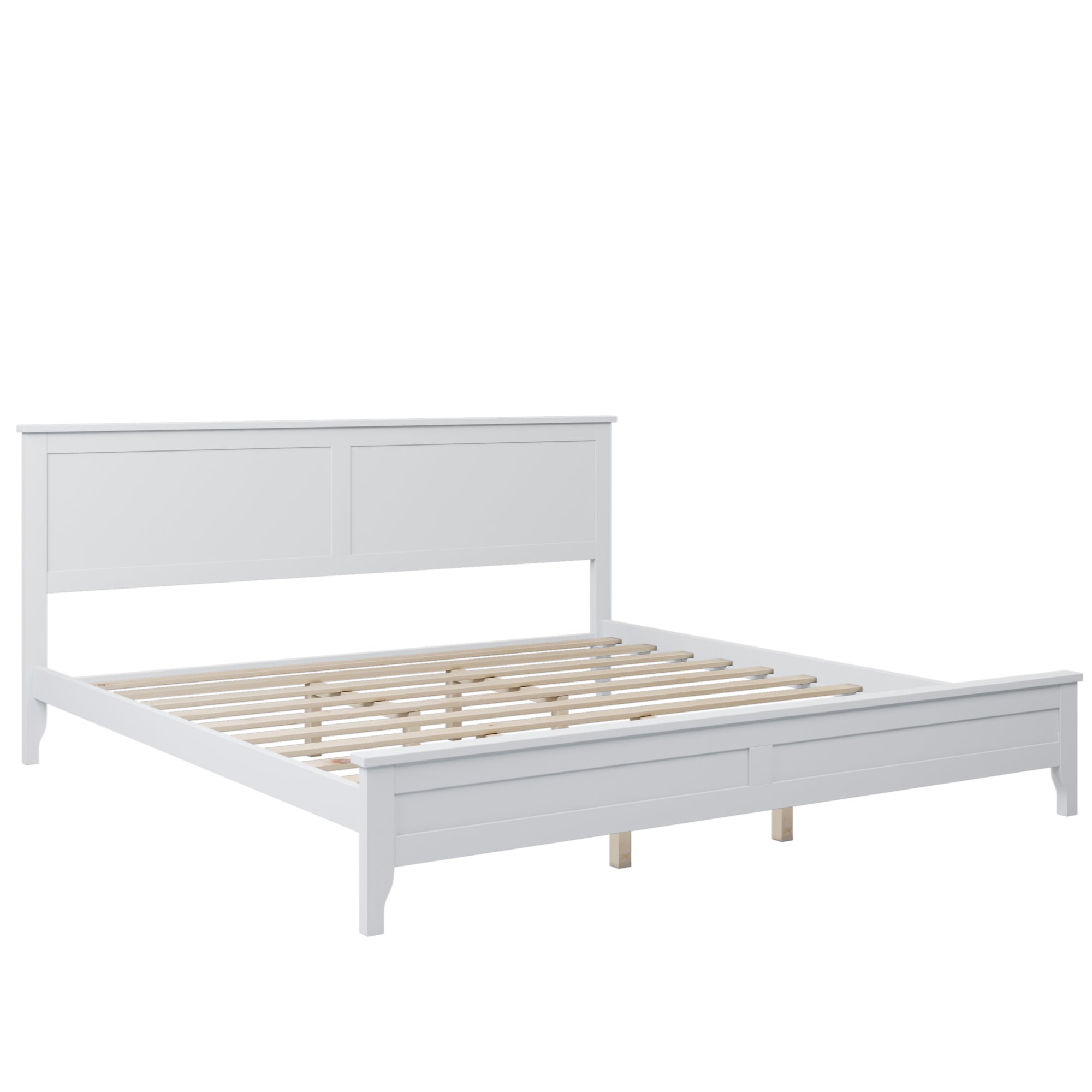 Solid Wood White King Size Wooden Platform Bed with Headboard