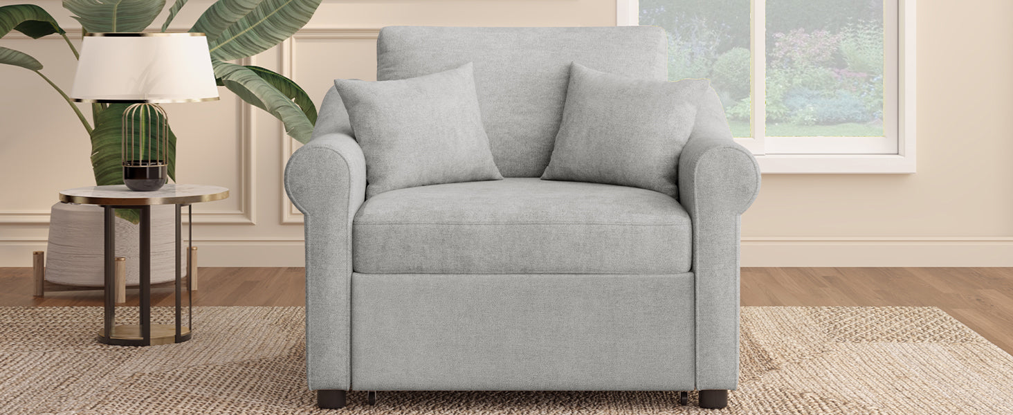 3-in-1 Gray Chenille Sleeper Chair