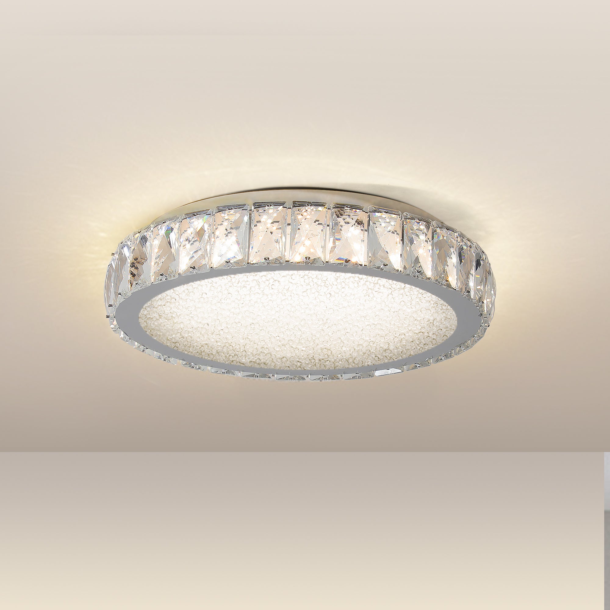 Modern Crystal LED Ceiling Light with Adjustable Color Temperatures