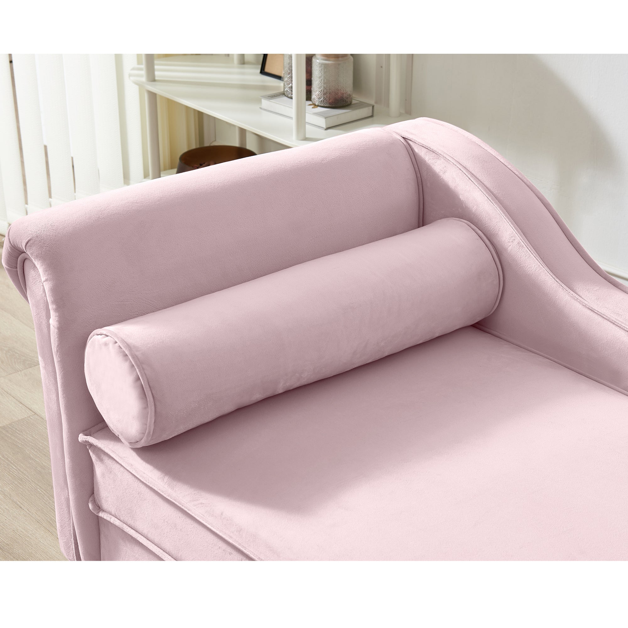 Modern Pink Velvet Chaise Lounge With Storage Compartment