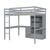 Gray Full Size High Loft Bed with Desk, Storage Shelves, and Drawers