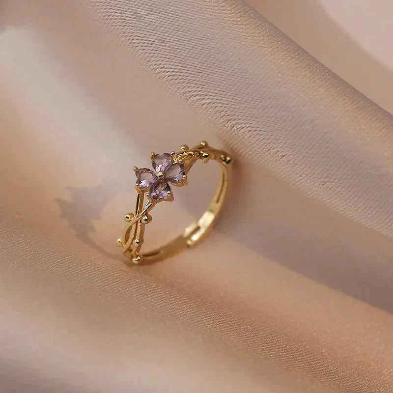 Adjustable amethyst violet floral ring