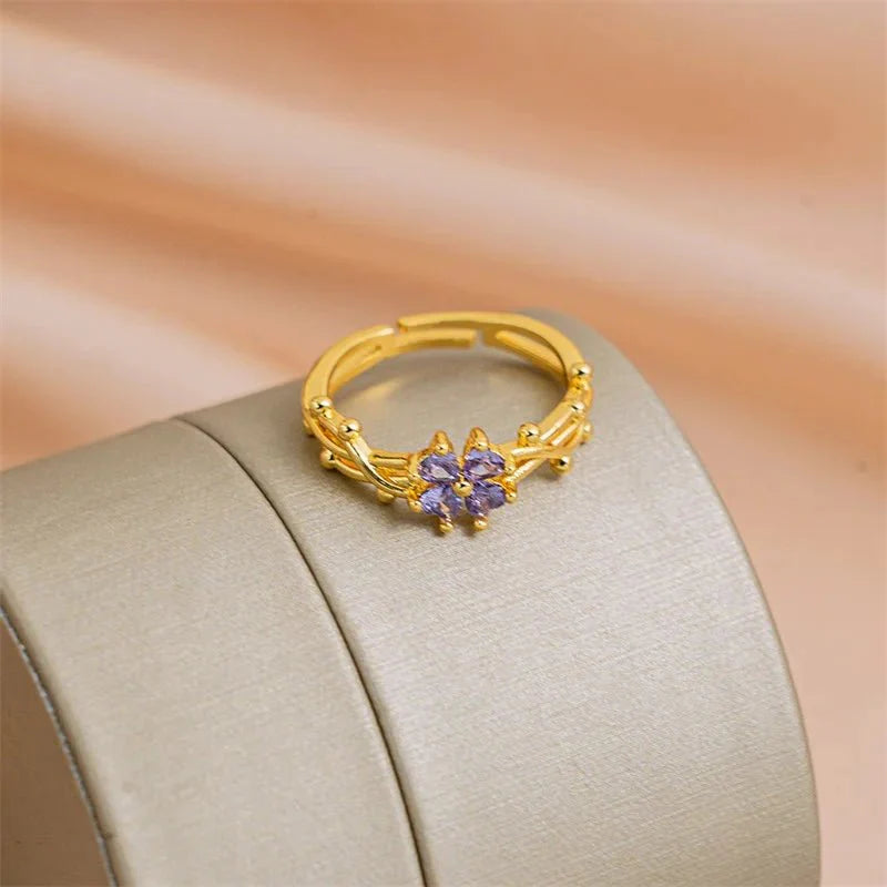 Adjustable Amethyst Violet Floral Ring