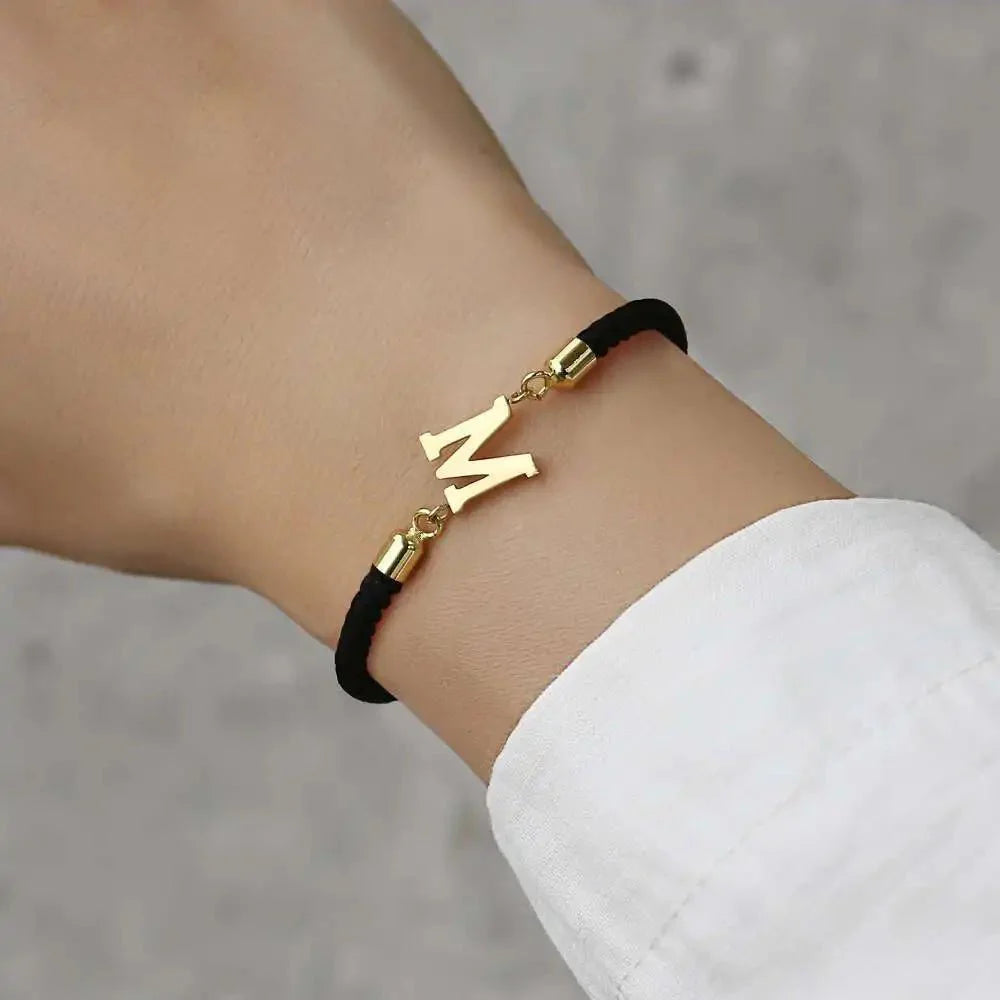 Adjustable Angled Serif Letter Initial Bracelets
