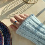 Load image into Gallery viewer, Adjustable Asymmetric Blue Square Rings
