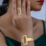 Load image into Gallery viewer, Adjustable Geometric Rectangle Bracelet and Ring Set
