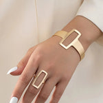 Load image into Gallery viewer, Adjustable Geometric Rectangle Bracelet and Ring Set
