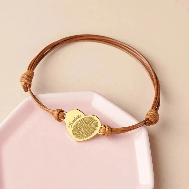 Adjustable Custom Heart Name & Fingerprint Rope Bracelet