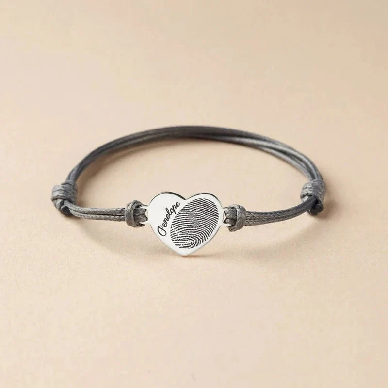 Adjustable custom heart name & fingerprint rope bracelet