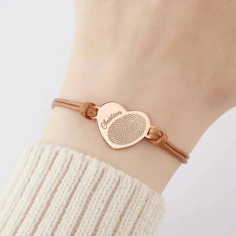 Adjustable heart custom name fingerprint rope bracelet 953983