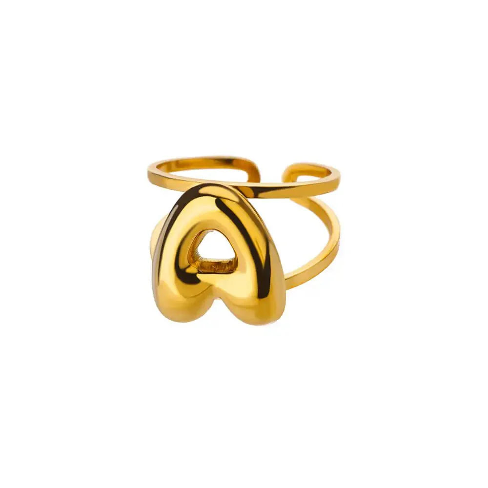 Adjustable open band bubble letter initial ring 736269