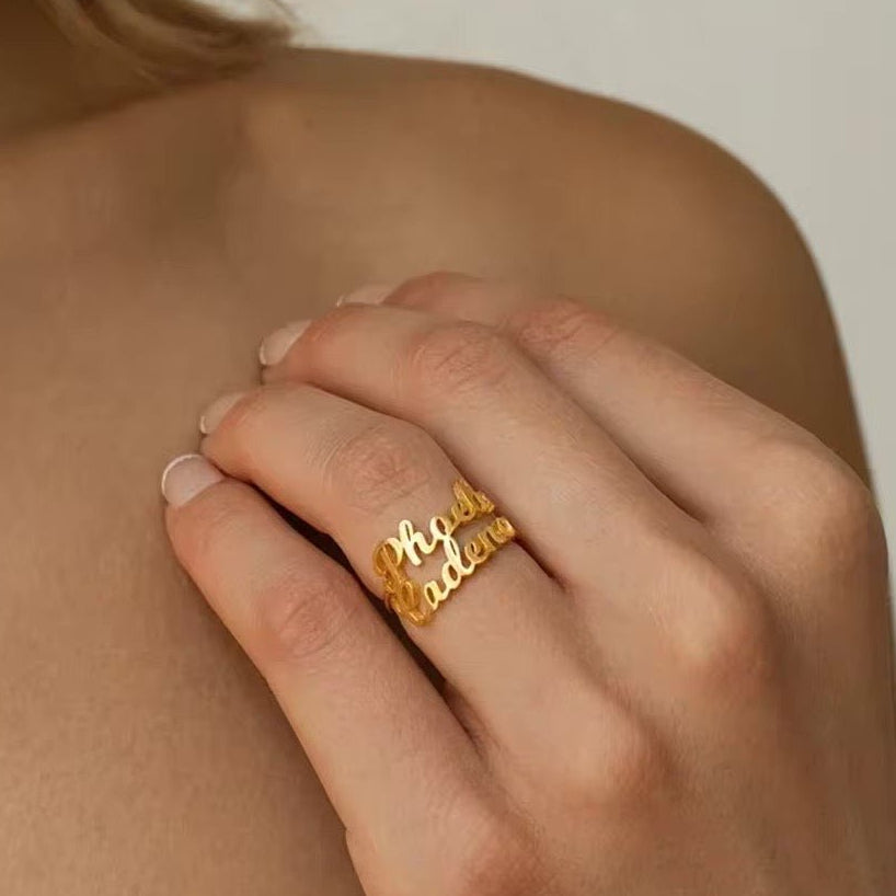 Adjustable personalized name(s) wrap ring