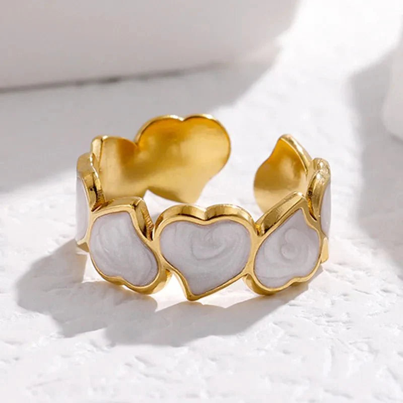 Adjustable romantic enamel heart ring 373362