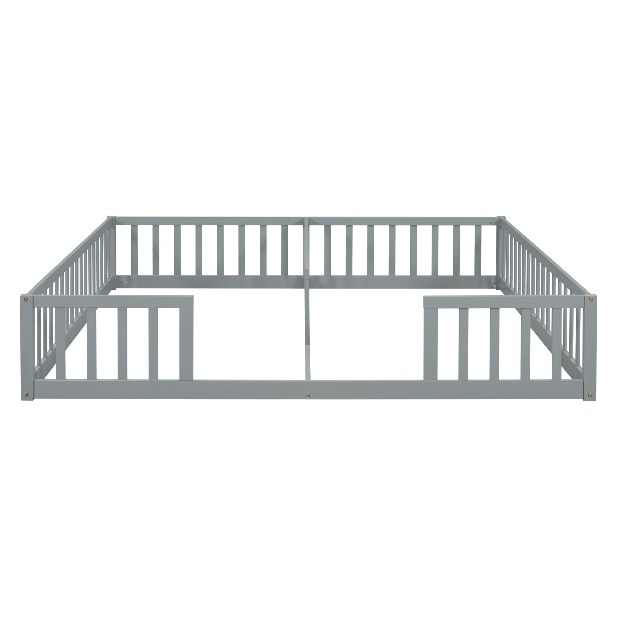 Gray Double Twin Toddler Floor Bed with Fence and Guardrails