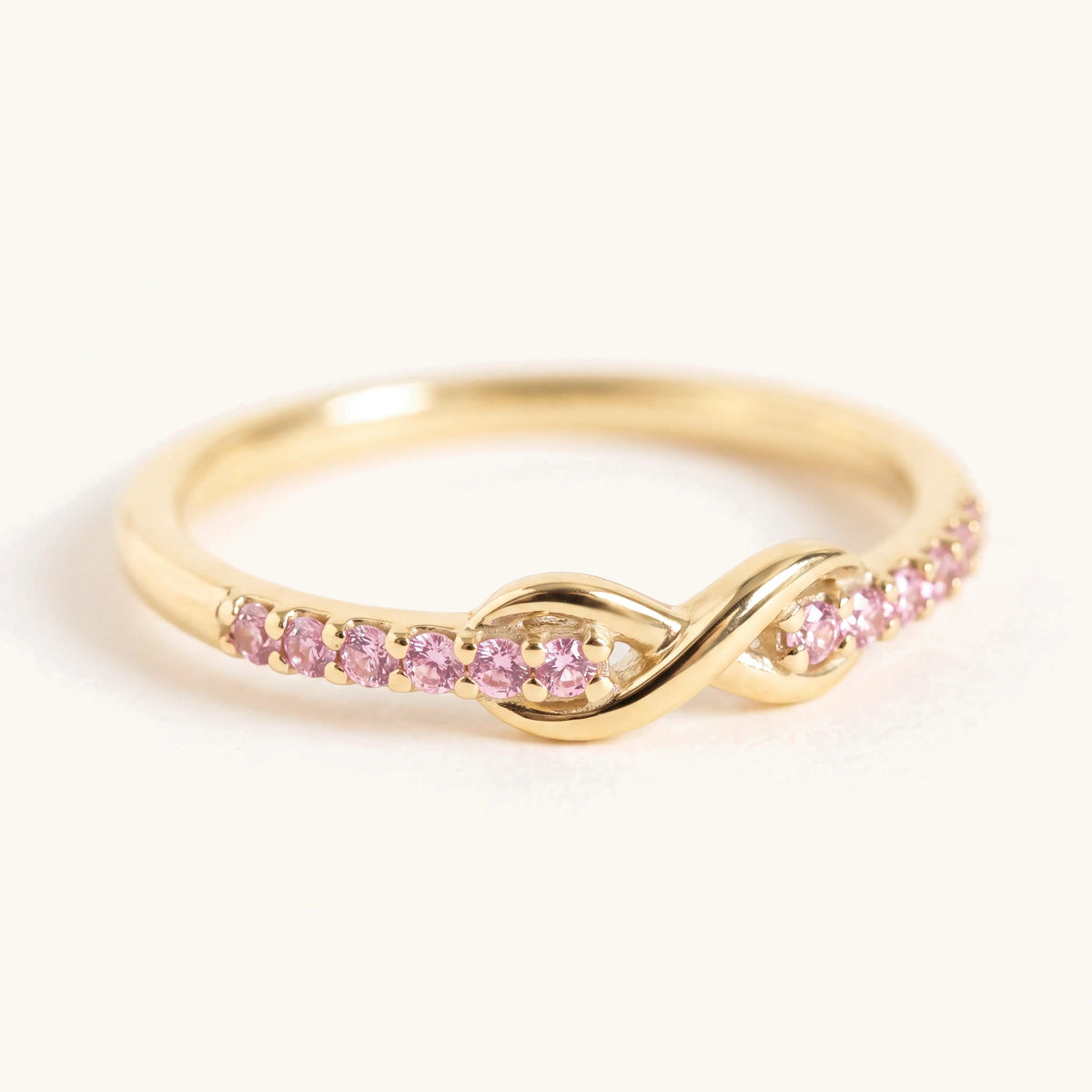 Forever Infinity Diamond Ring in gold with pink stones
