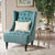 Upholstered Wingback Accent Chair In Teal Fabric