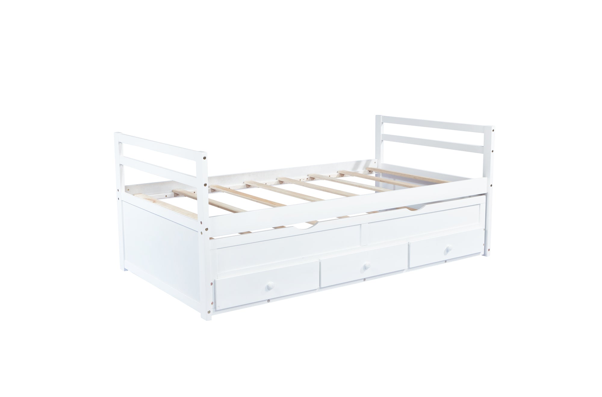 White Pine Twin Size Bed with Headboard, Footboard, Trundle, and Storage Drawers