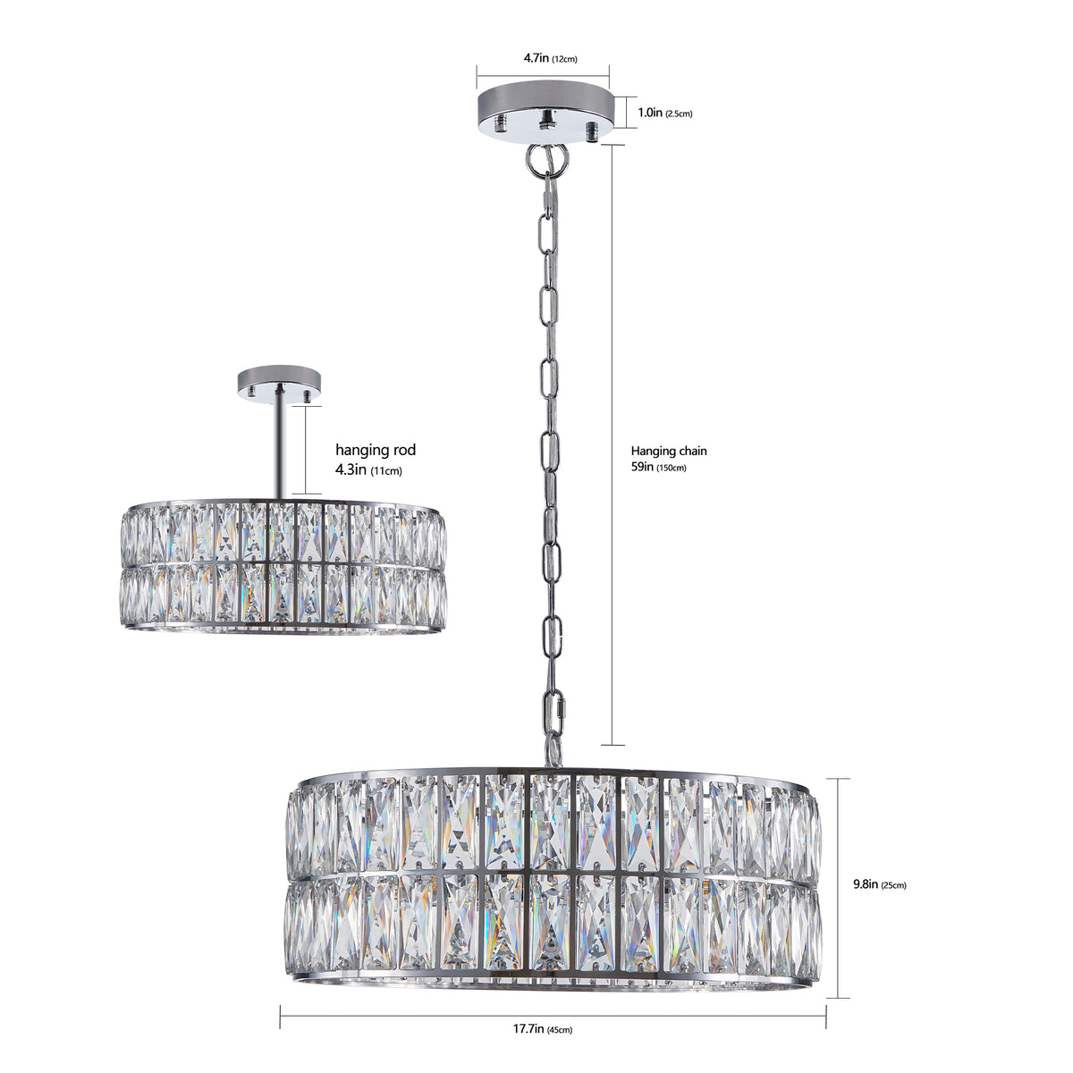 AESTIN'S DECOR Ceiling Light 6-Light Pendant Crystal Drum Chandelier with Silver Metal Frame