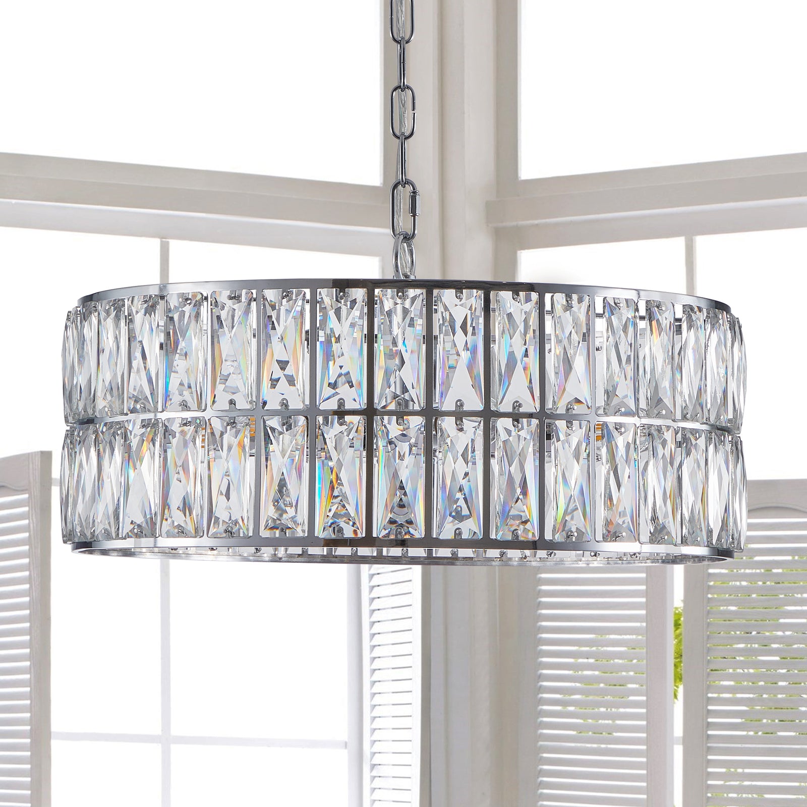 AESTIN'S DECOR Ceiling Light 6-Light Pendant Crystal Drum Chandelier with Silver Metal Frame