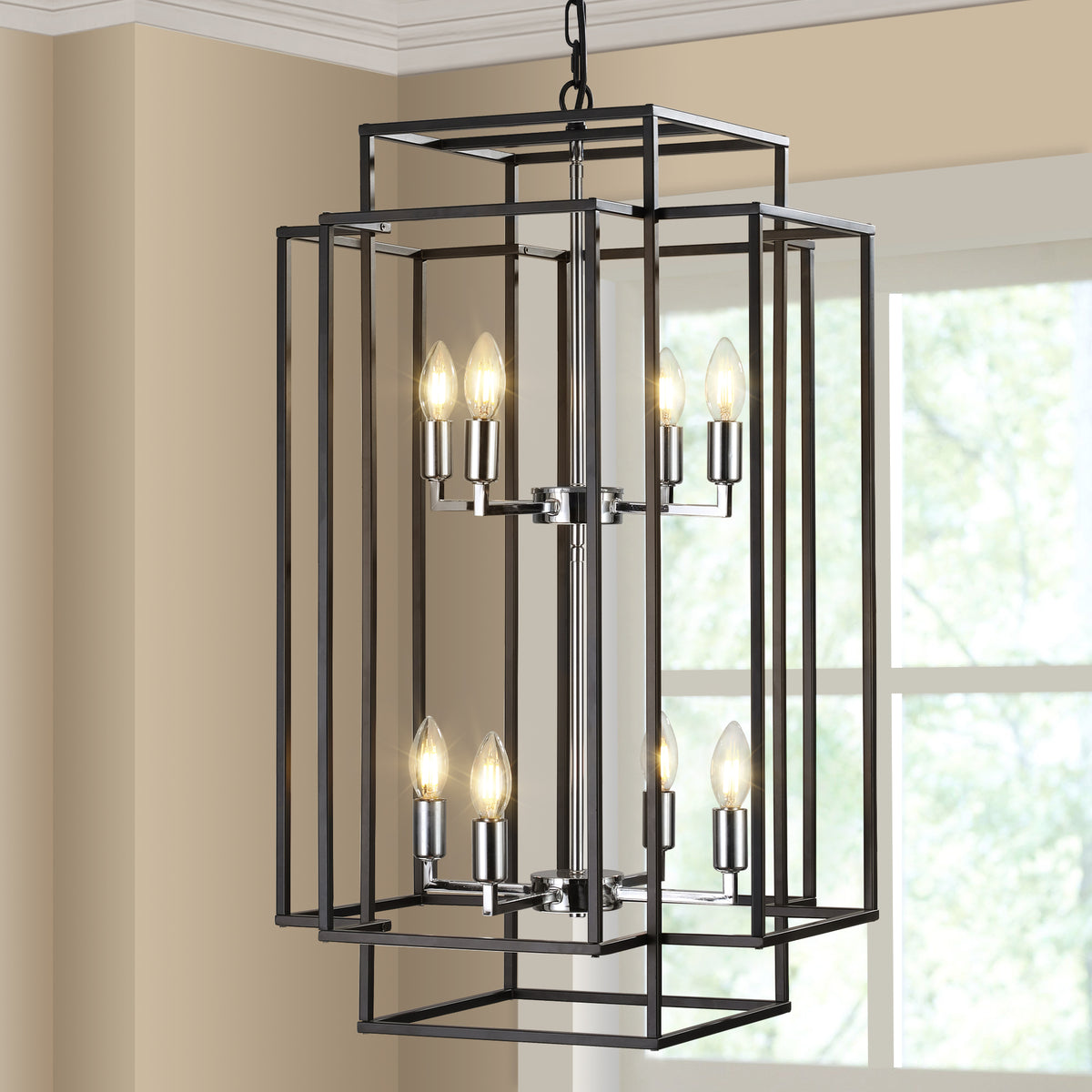 AESTIN'S DECOR Ceiling Light 8-Light Farmhouse Chrome Foyer Chandelier