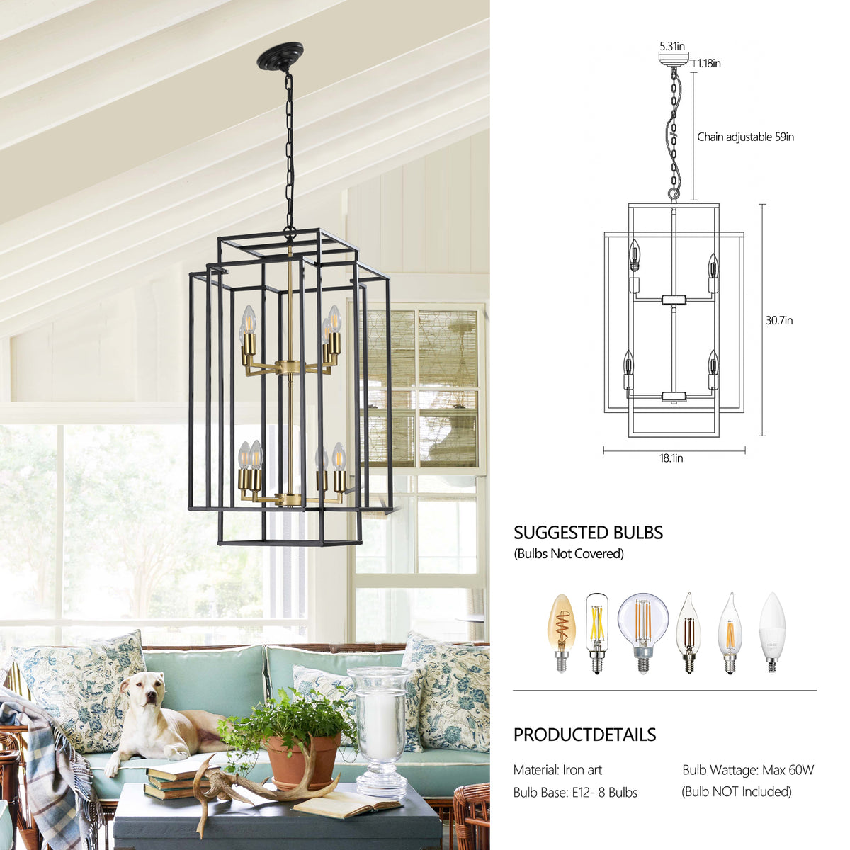 AESTIN'S DECOR Ceiling Light 8-Lights Lantern Tiered Pendant Light Fixture