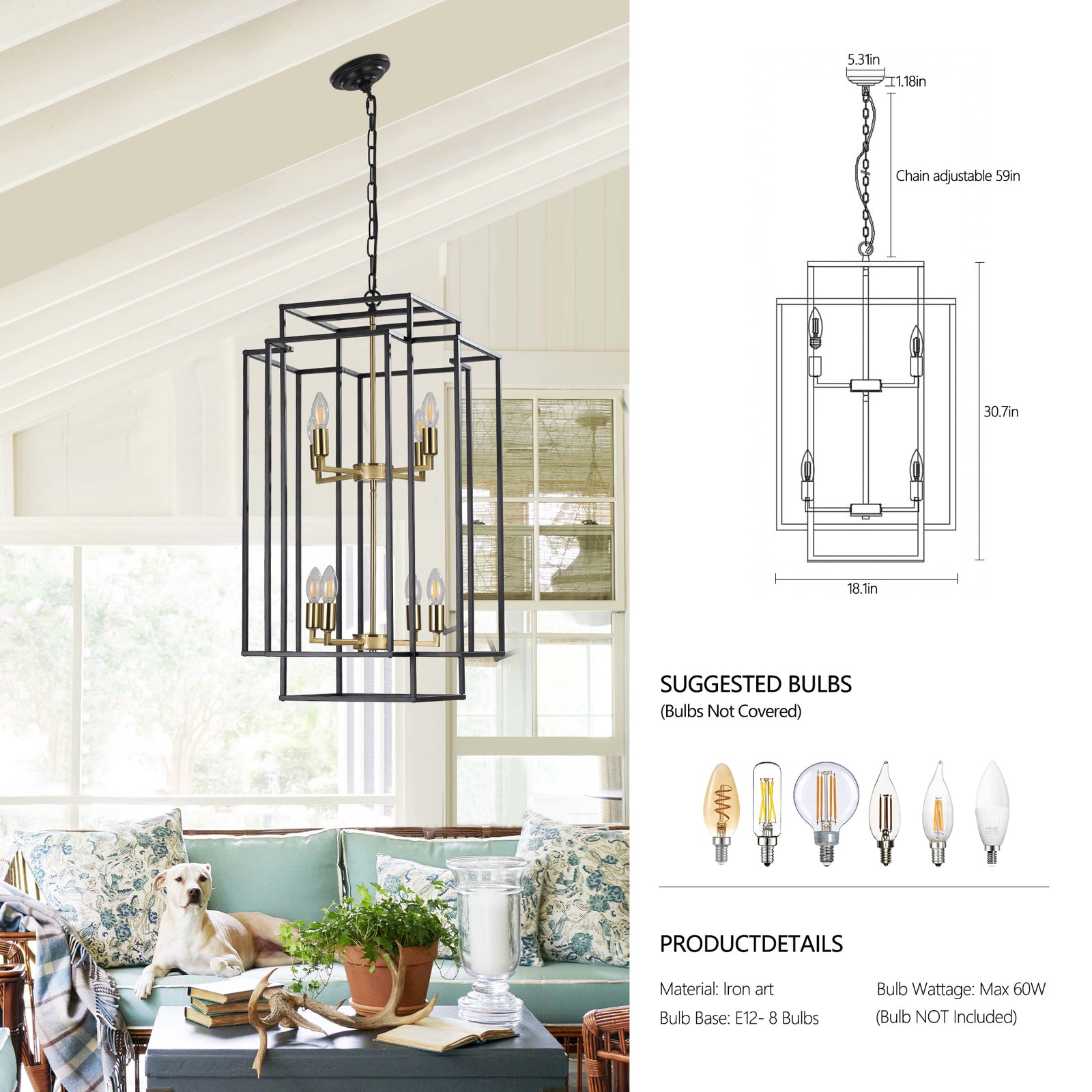 AESTIN'S DECOR Ceiling Light 8-Lights Lantern Tiered Pendant Light Fixture