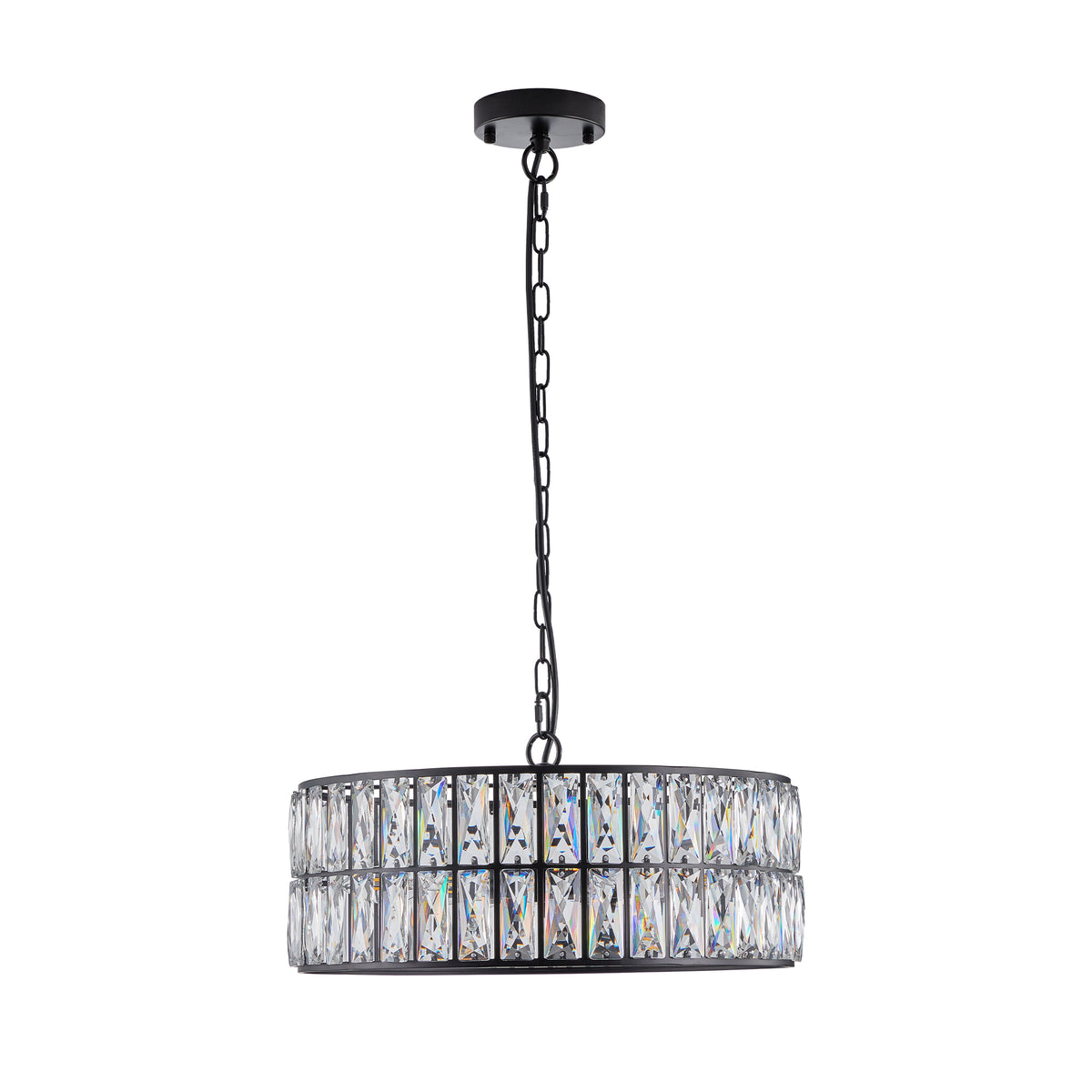 AESTIN'S DECOR Ceiling Light Black Metal Frame Crystal Drum Chandelier