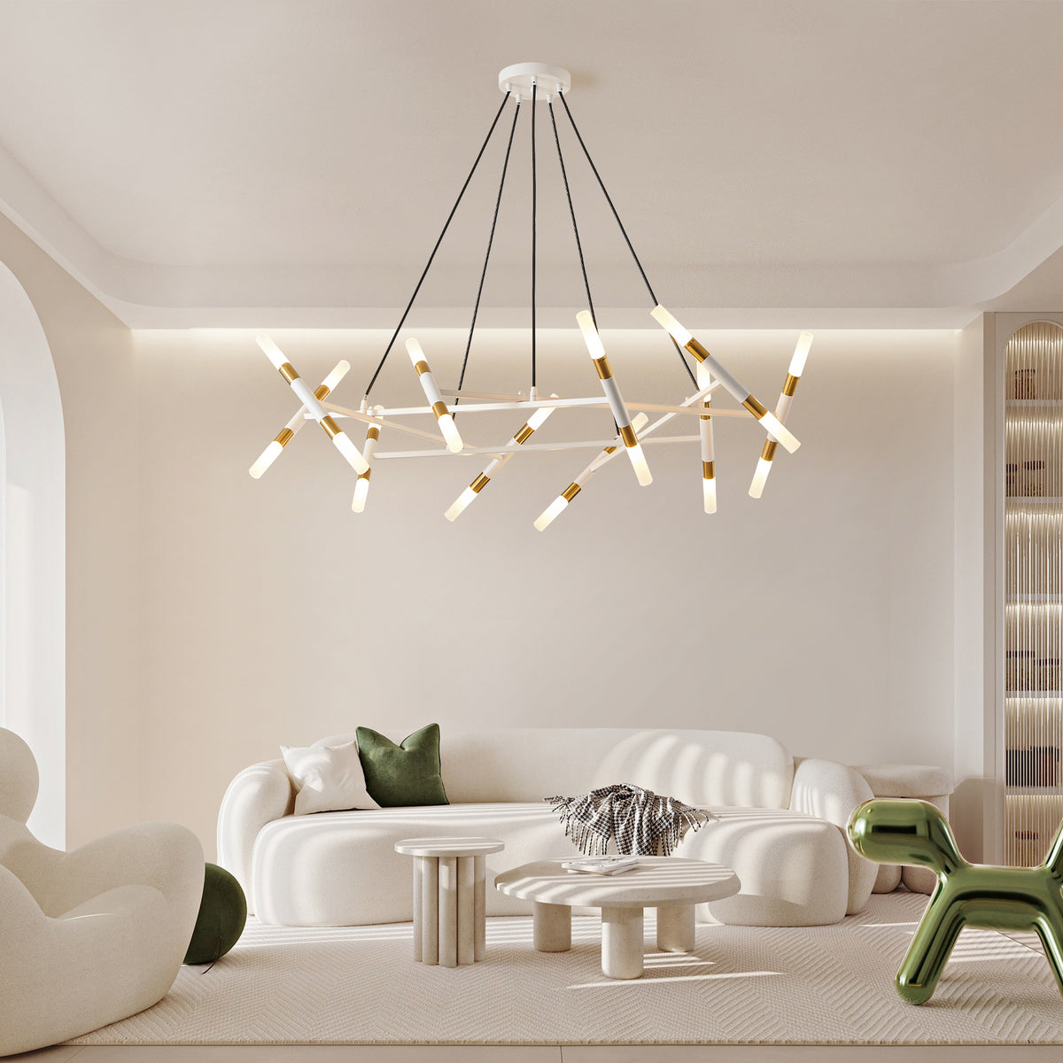 AESTIN'S DECOR Ceiling Light Branch Design White &amp; Golden Light Fixture with Frosted Tubes