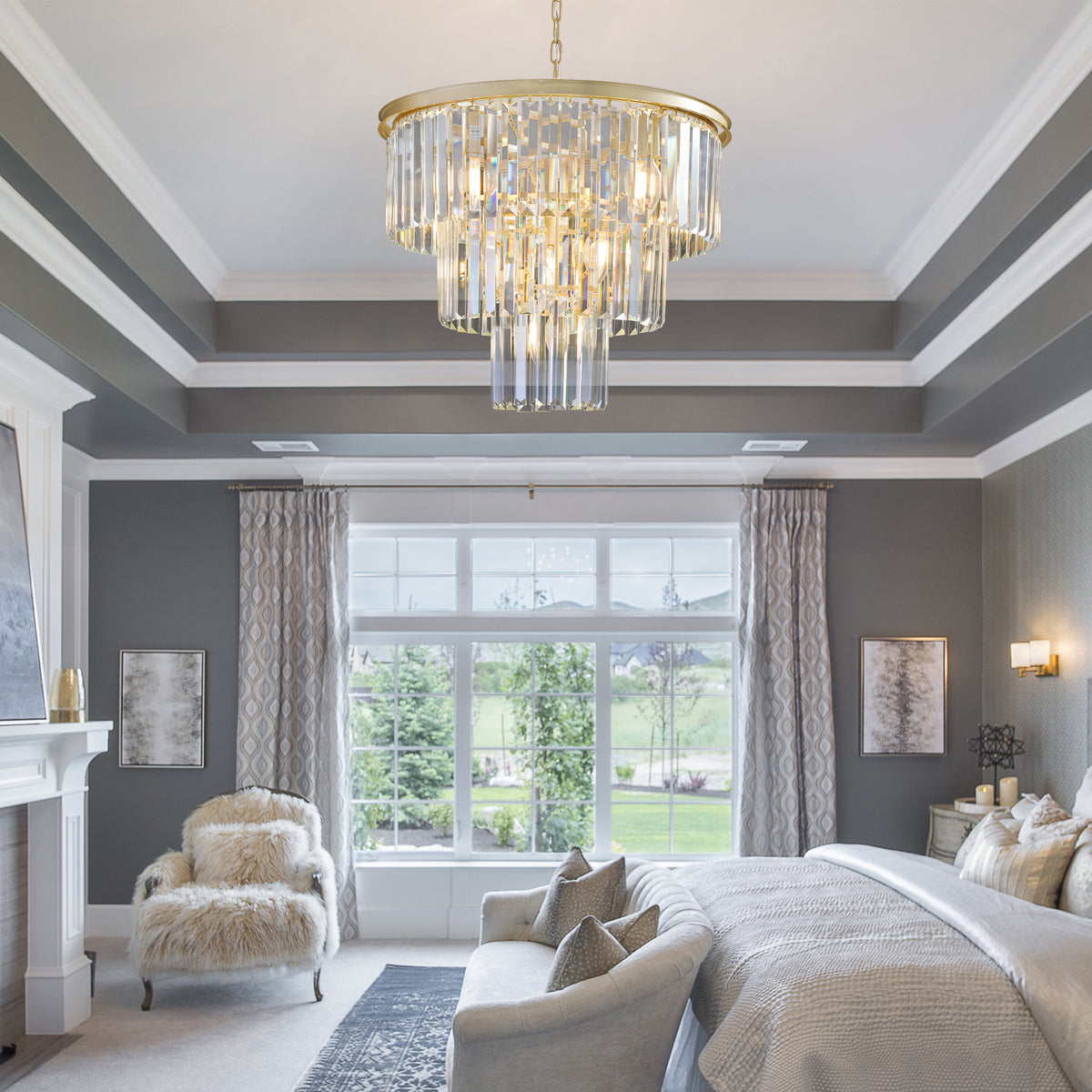 AESTIN'S DECOR Ceiling Light Golden Luxury Crystal Chandelier