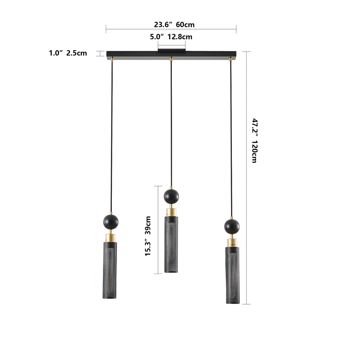 AESTIN'S DECOR Ceiling Light Modern Black &amp; Gold Adjustable 3-Light Pendant Chandelier