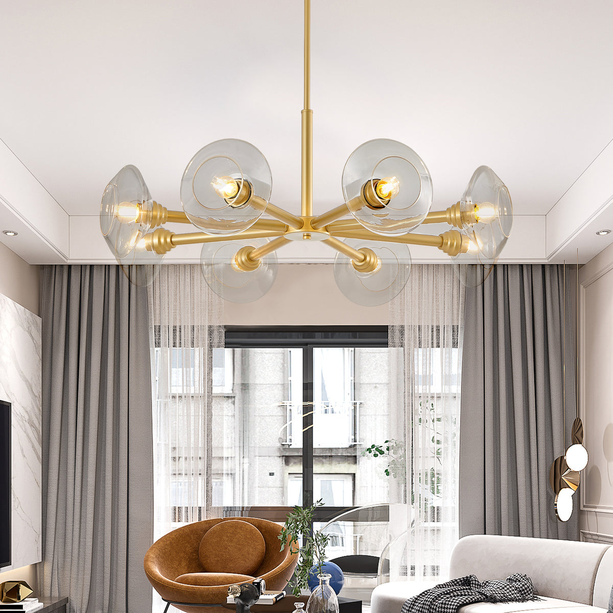 AESTIN'S DECOR Ceiling Light Modern Gold 8-Light Sputnik Chandelier with Clear Glass Shades