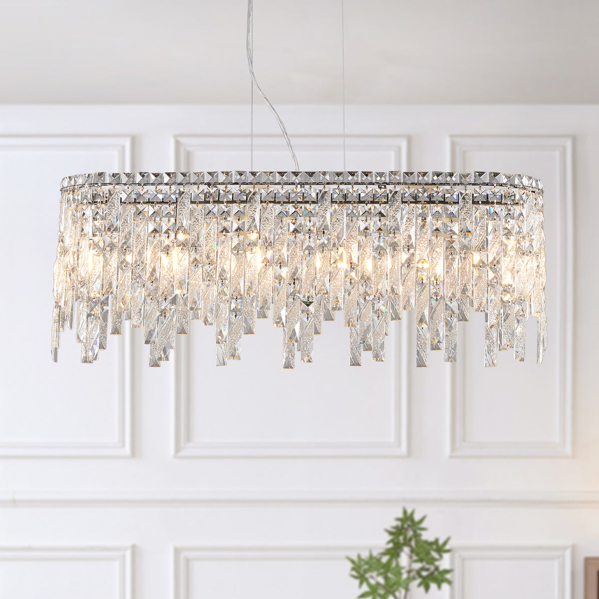 AESTIN'S DECOR Ceiling Light Silver Elegant Oval Crystal Chandelier