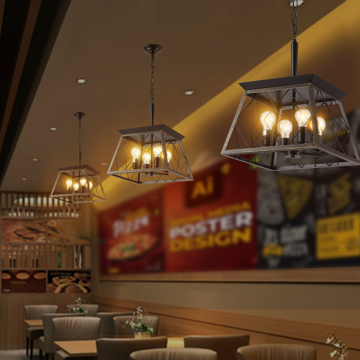 AESTIN'S DECOR Ceiling Light Vintage Farmhouse Golden Black 4-Light Chandelier