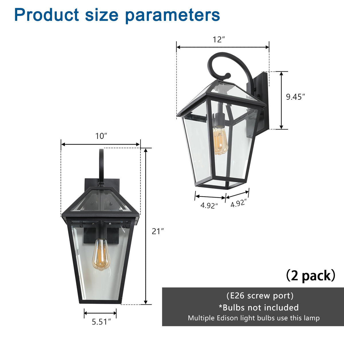 AESTIN'S DECOR Outdoor Light Pair of Outdoor Wall Lamps with Modern Lantern Design