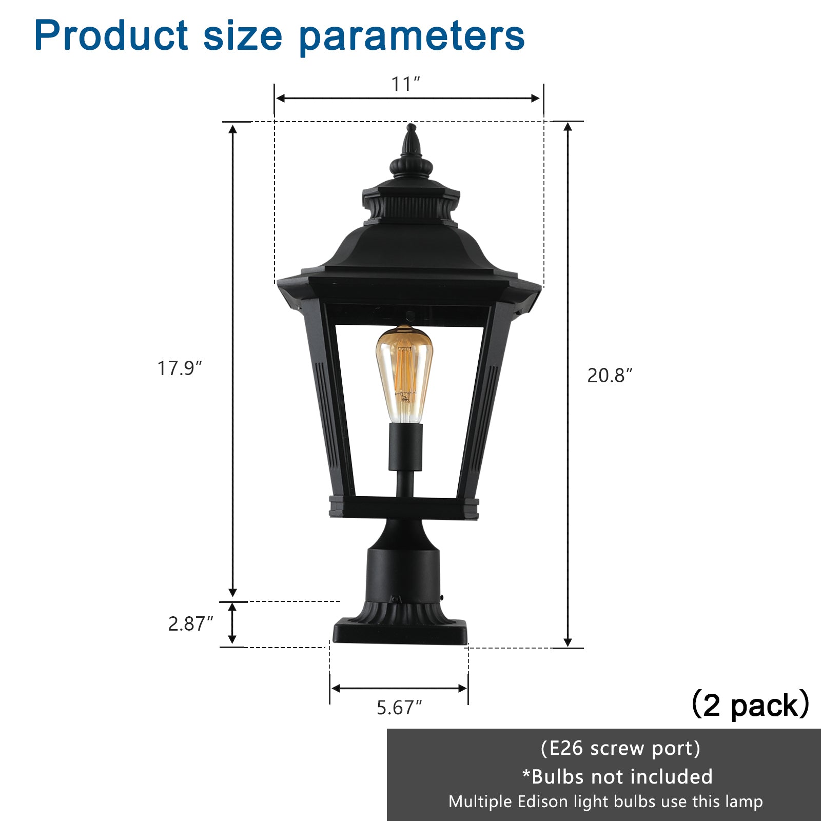 AESTIN'S DECOR Outdoor Light Pair of Traditional Matte Black Outdoor Post Lamp