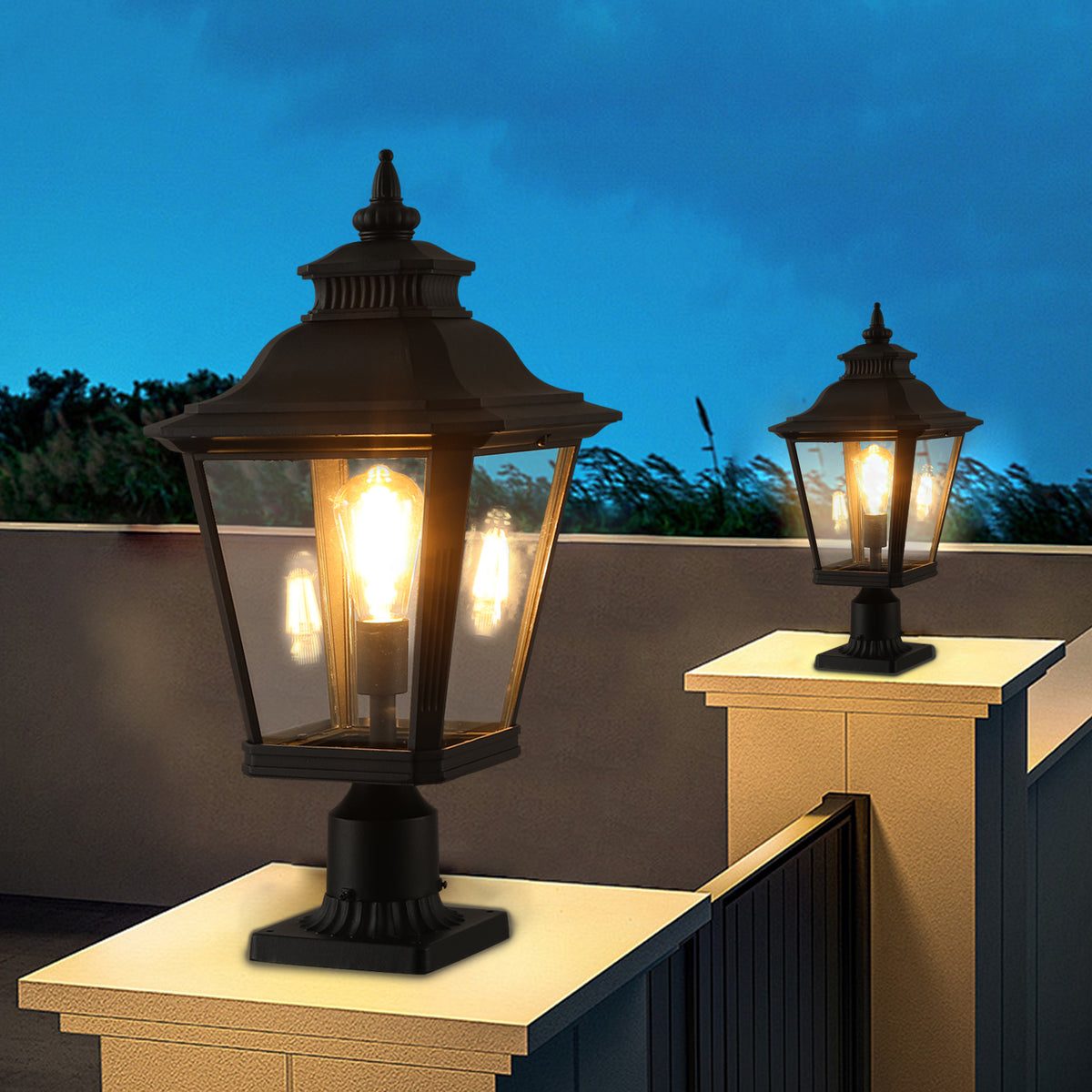 AESTIN'S DECOR Outdoor Light Pair of Traditional Matte Black Outdoor Post Lamp