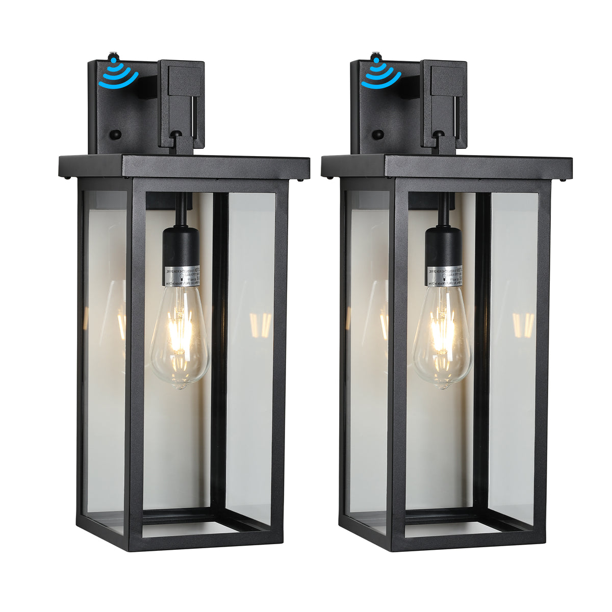 AESTIN'S DECOR Outdoor Light Set of 2 Black Square Design Outdoor Wall Lanterns with Clear Glass Panels
