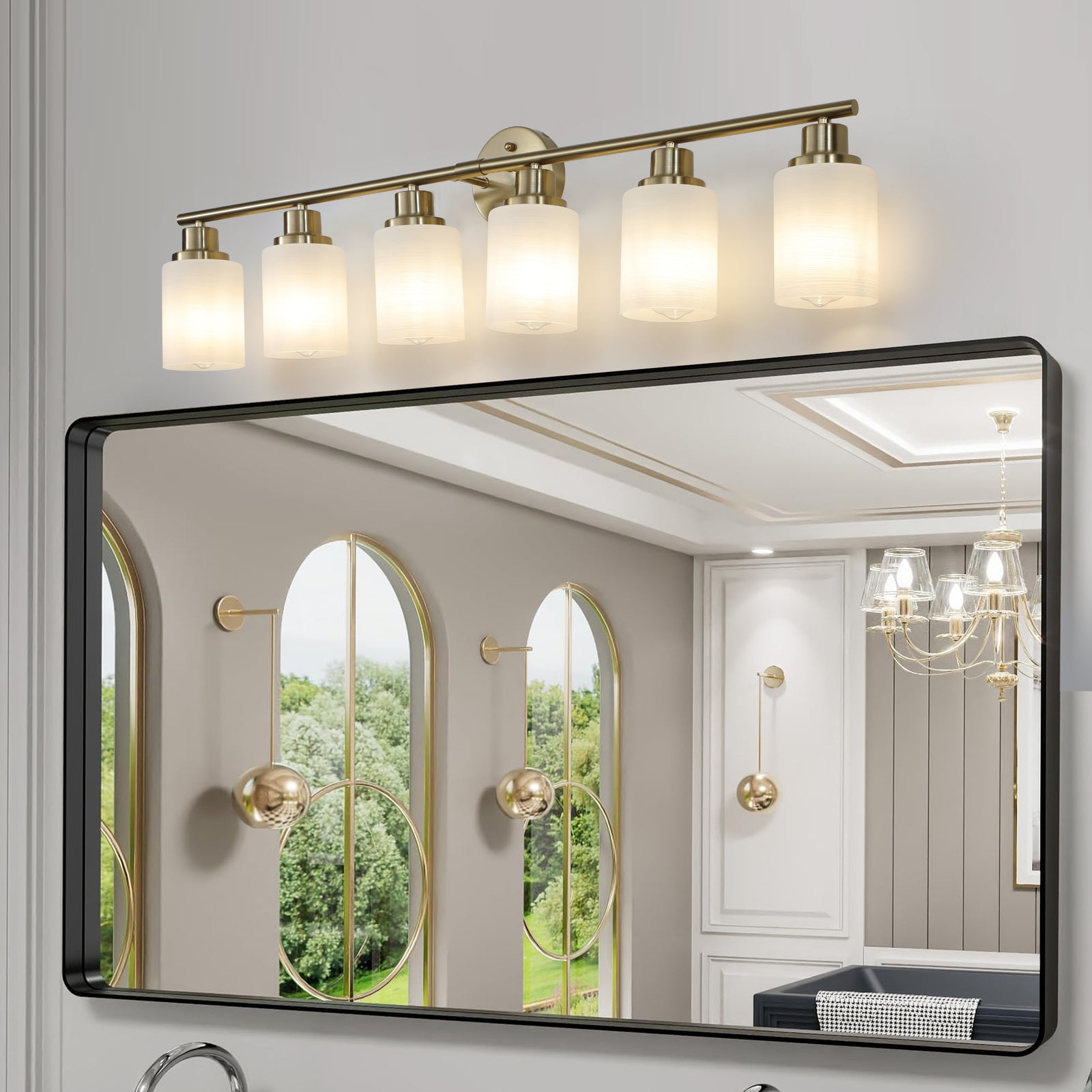 AESTIN'S DECOR Vanity Light 38.6-Inch 6-Light Golden Bathroom Vanity Light Fixture