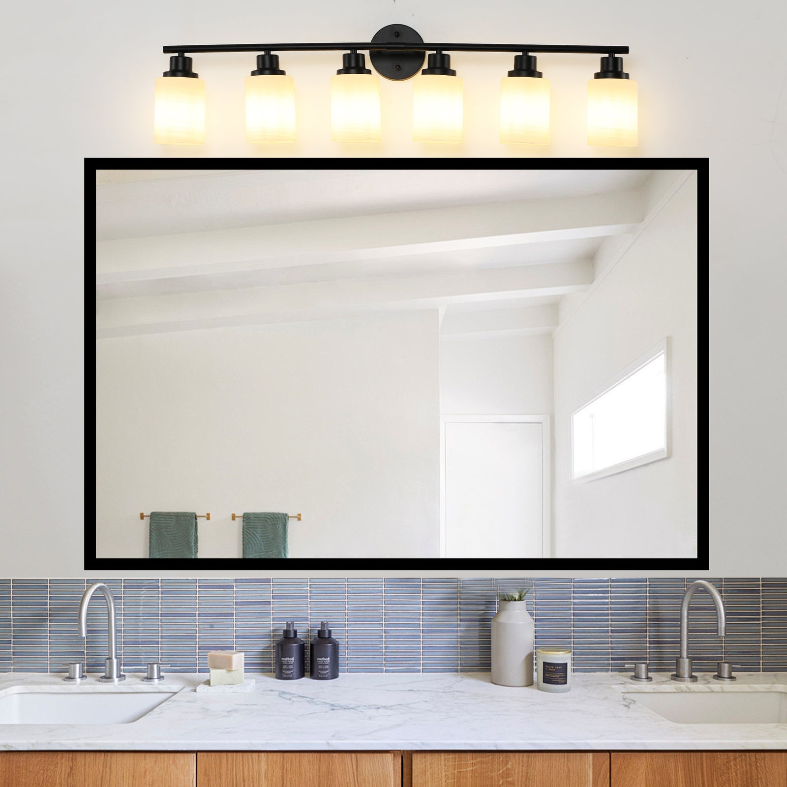 AESTIN'S DECOR Vanity Light Black Minimal & Functional 4-Light Vanity Bathroom Mirror Light