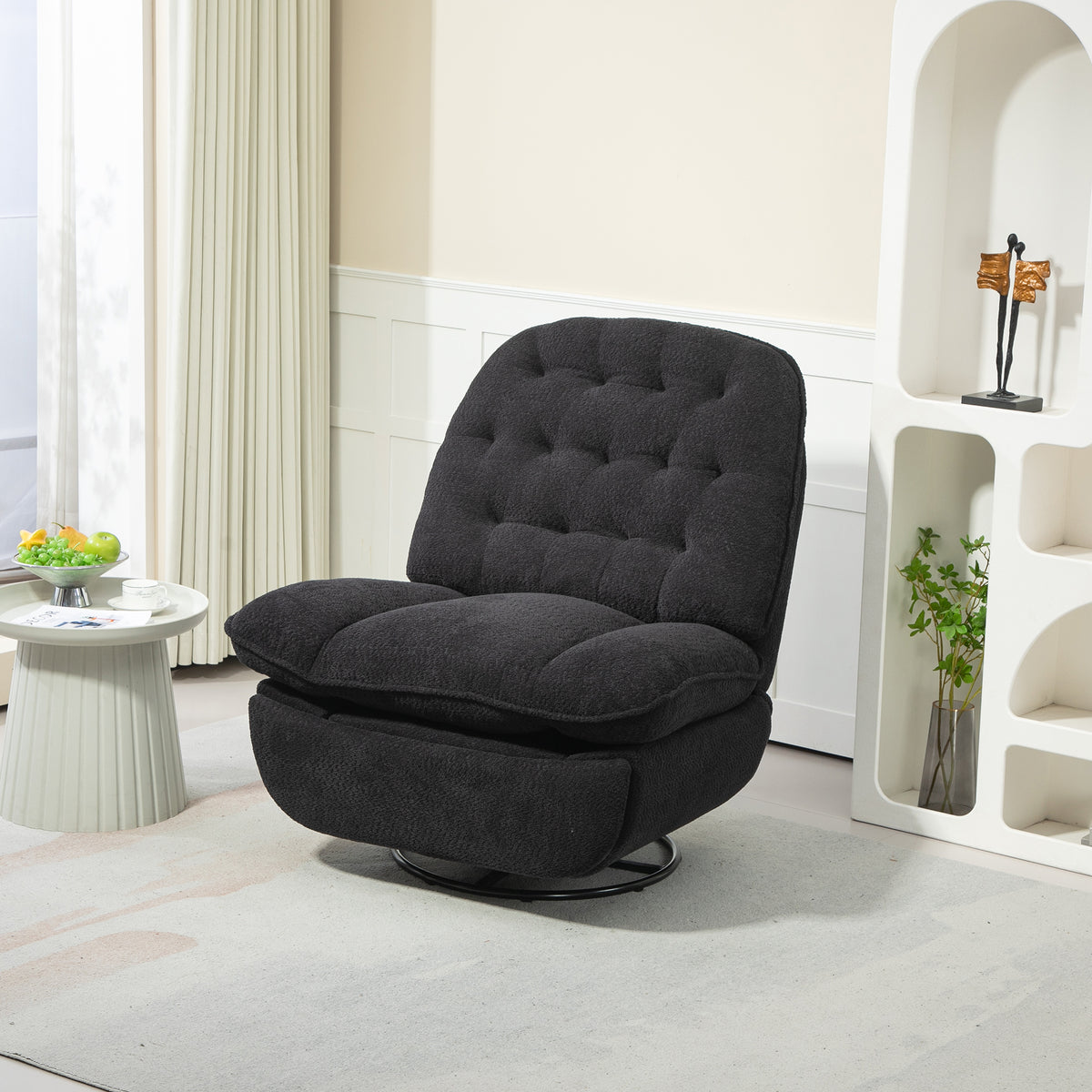 Black Upholstered Push-Back Recliner with Glider &amp; Swivel